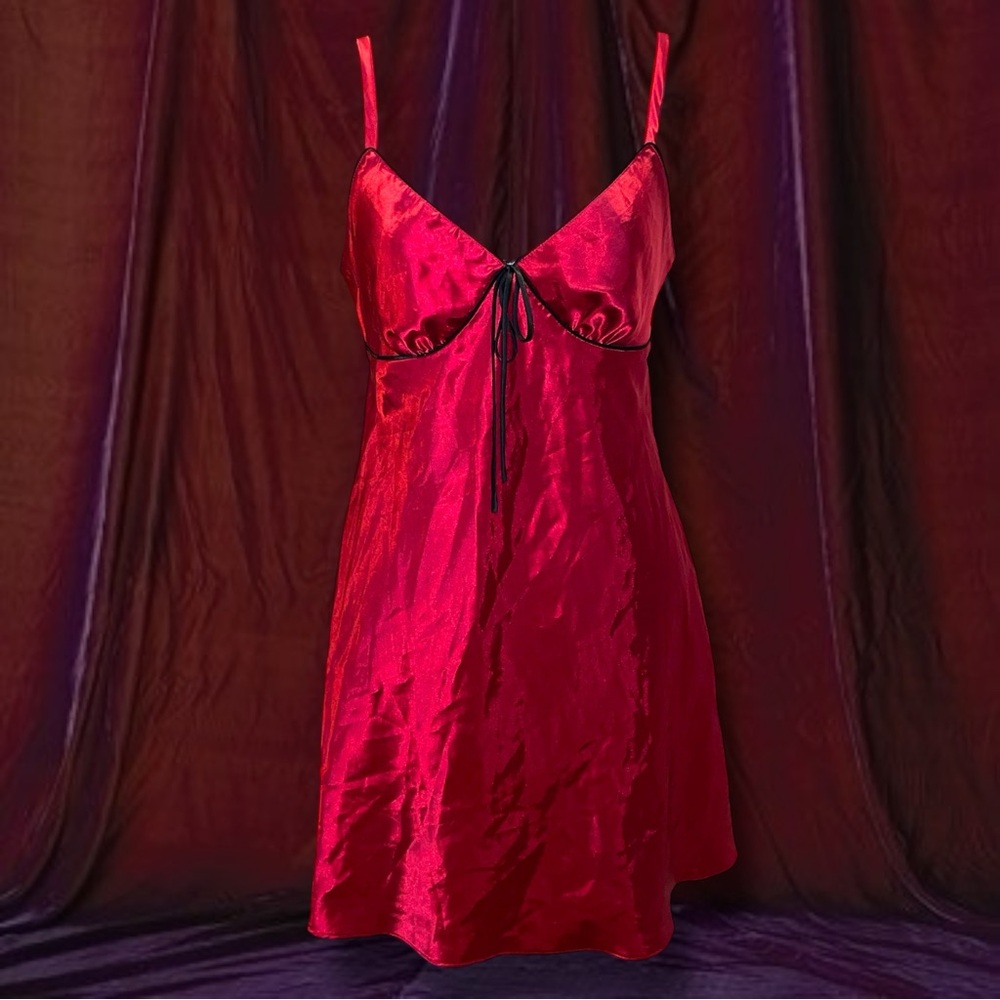 Y2K Red Satin Slip Dress | Adonna Lingerie Mini | Coquette Fairy Grunge